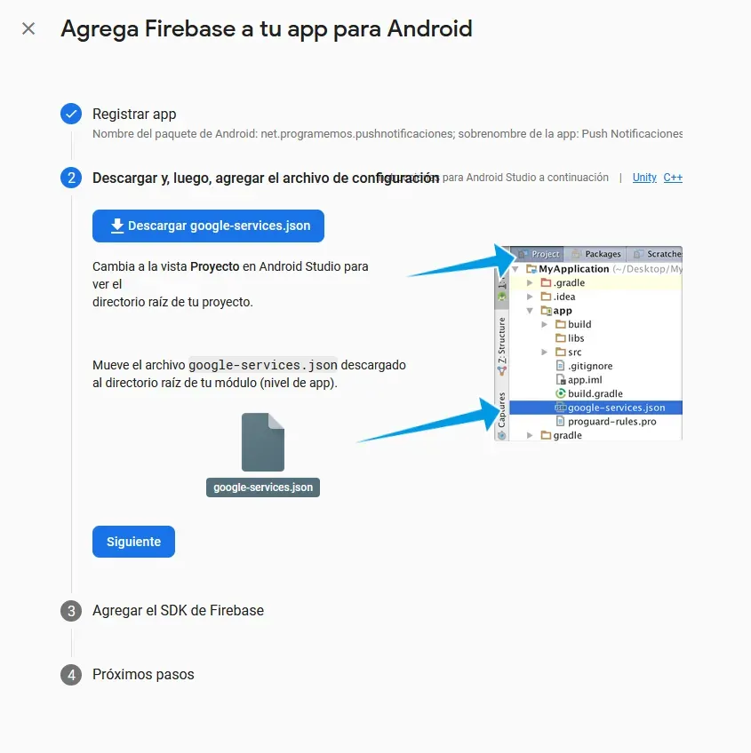 Descargar Google Services en Firebase