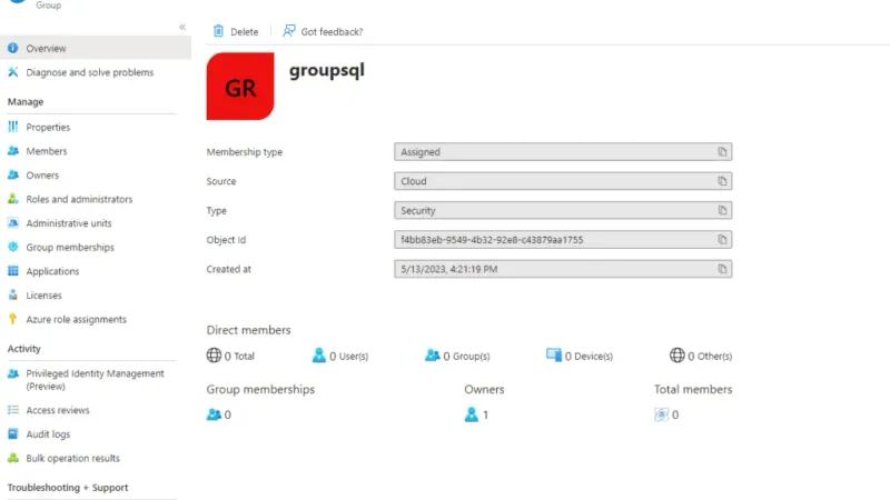 Creando grupo de AAD