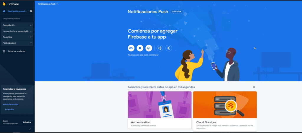 Vista Proyecto Firebase Creado