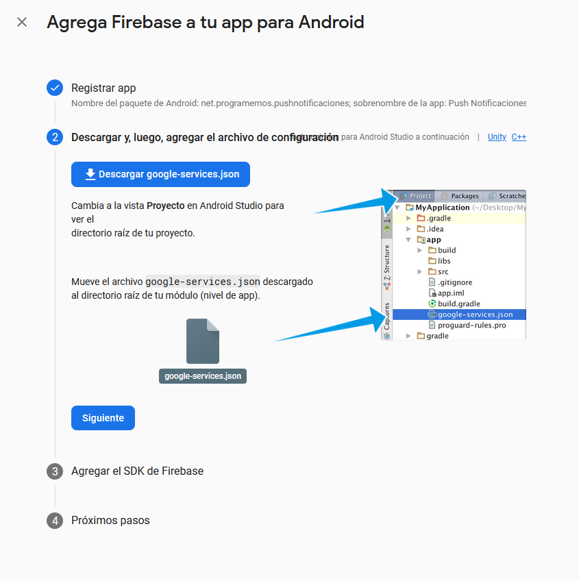 Descargar Google Services en Firebase